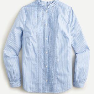 *IN GREEN* J. Crew Ruffleneck tuxedo shirt in striped lightweight cotton poplin